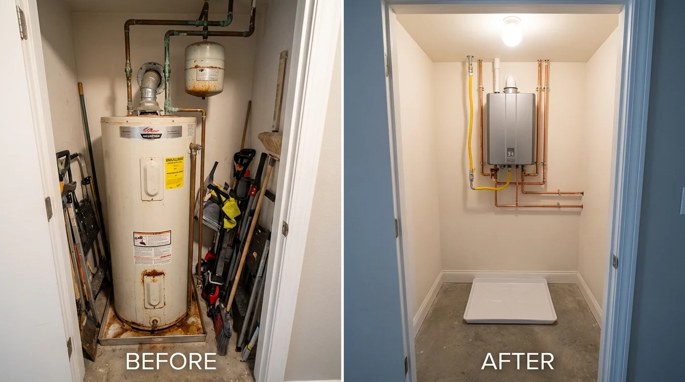 Tank water heater versus wall-mounted tankless unit comparison for Markesan, WI homeowners